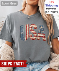 USA Patchwork Printed Shirt, Retro American Flag Tee, Patriotic 4th of July Shir