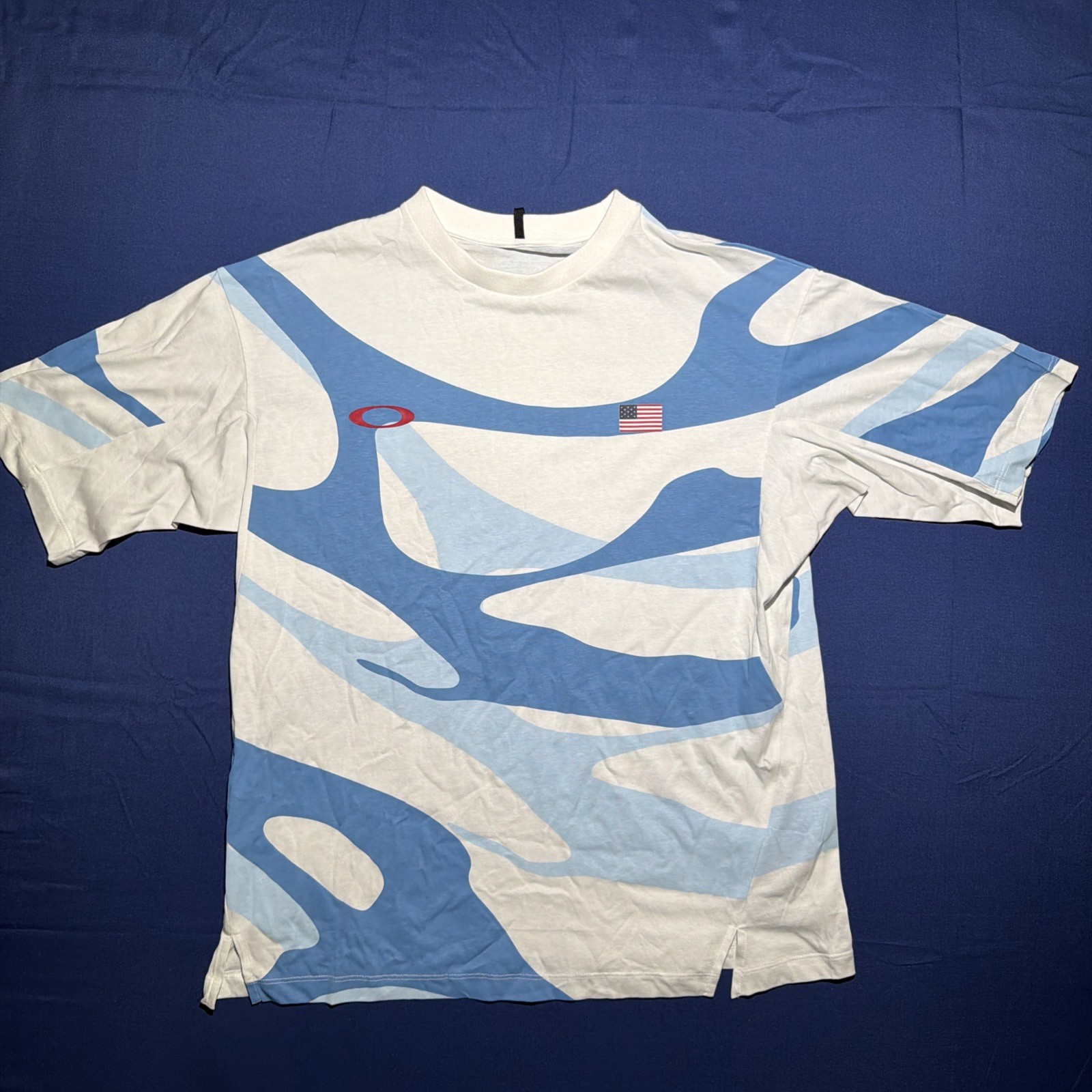 Oakley Team USA T Shirt Men Blue White Made in Italy Polyamide Size Small