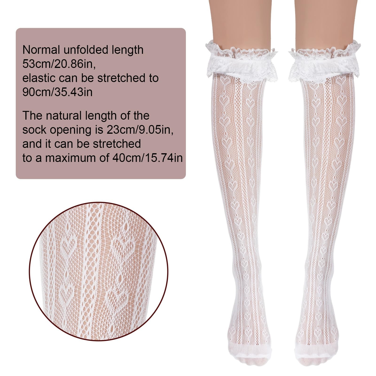 Lace Knee High Socks, Thigh High Stocking with Lace Trim, White Laces Socks W... gallery