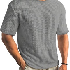 Mens Summer T Shirt Casual Ribbed Crew Neck Short Sleeve Solid Color Tee Top