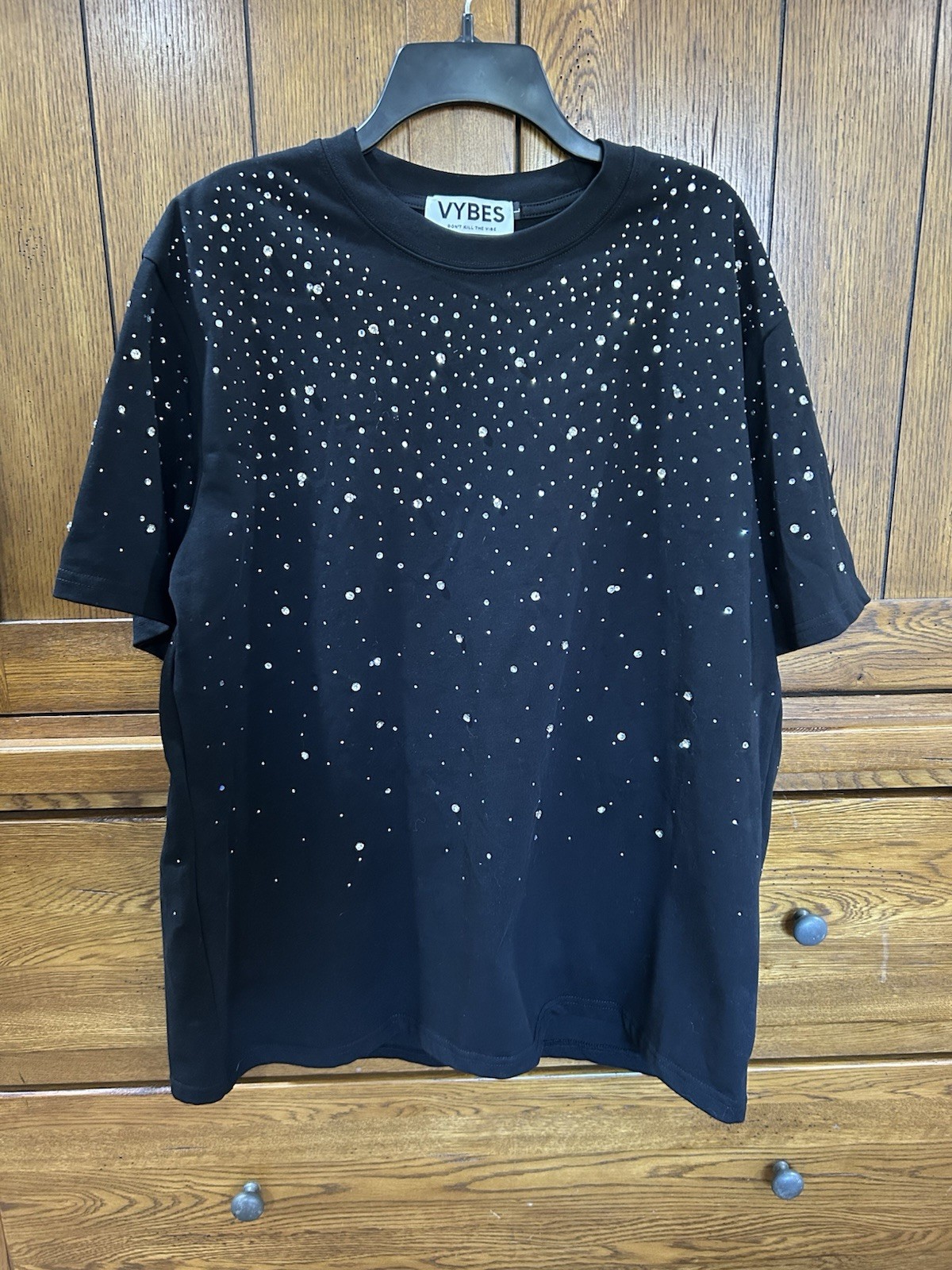 Vybes Luxury Diamond Star Rhinestones Fashion Black White T-Shirt High Quality gallery