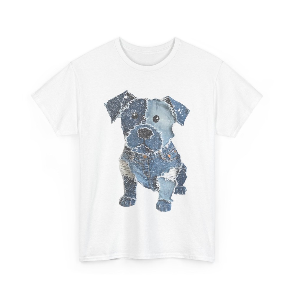 Dog Pattern Denim Patchwork Art Shirt, Animal Dog Print Women Men Shirt