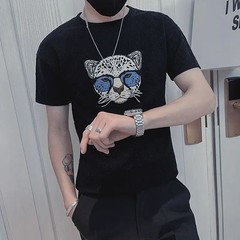 Men’s Designer Embroidered Leopard Head T-Shirt Slim Fit Casual Summer Tee