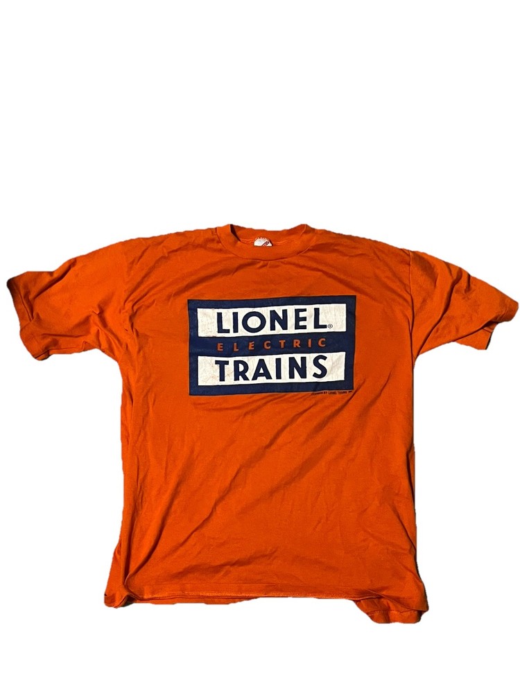 JERZEES Lionel Electric Trains Orange Graphic Print Crew Neck T-Shirt XL
