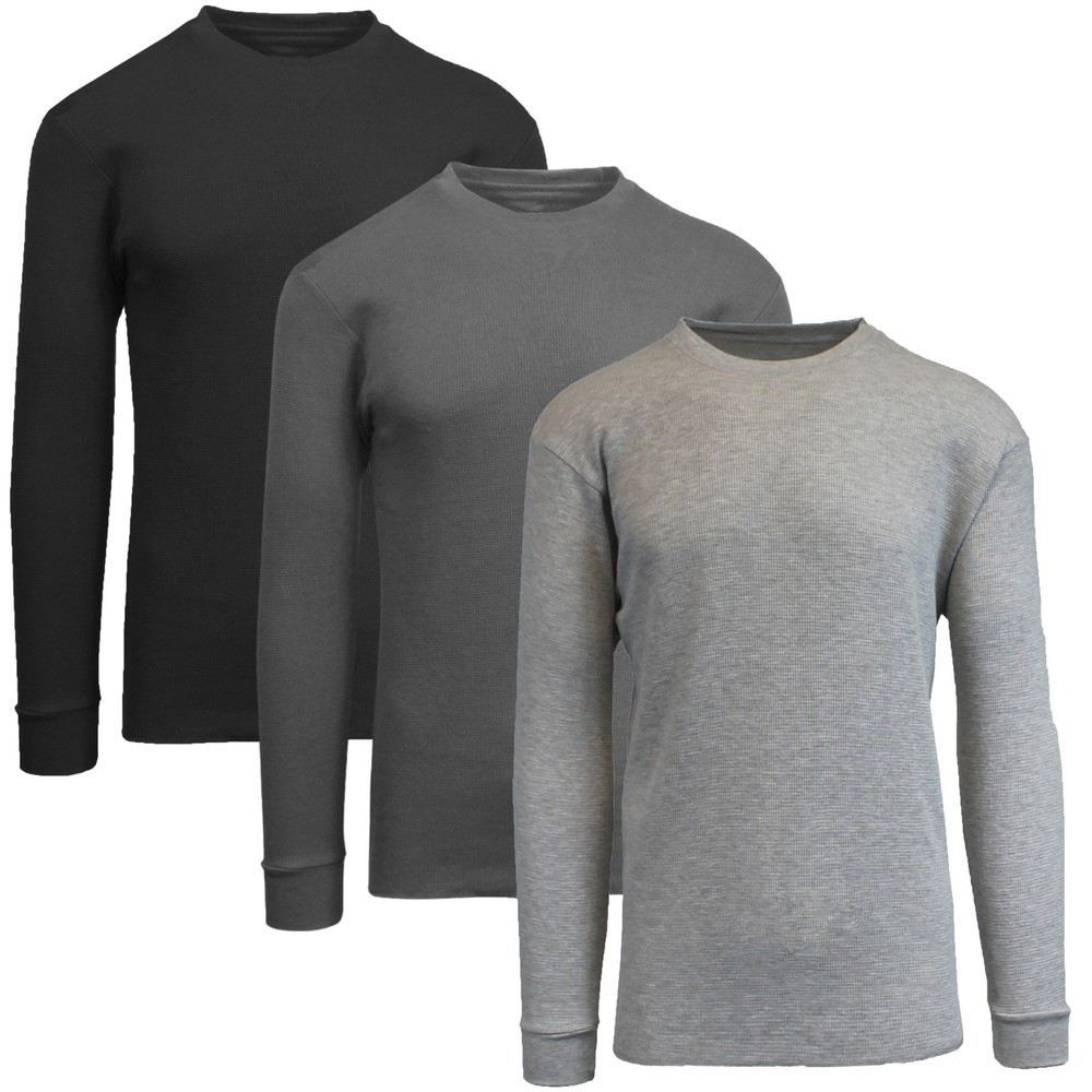 Men’s 3-Pack Long Sleeve Thermal Shirts Soft Knit Ribbed Warm Classic ( S-2XL )