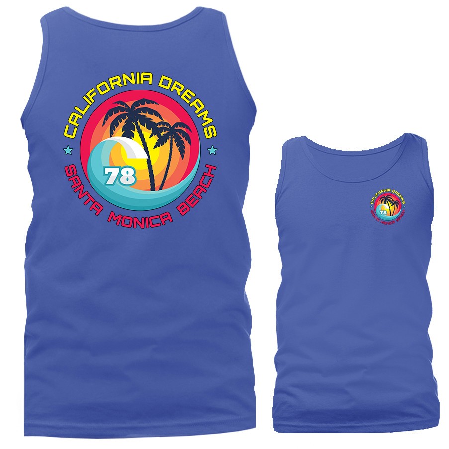 California Dreams Santa Monica Beach Retro Surf Palm Tree Tank Top