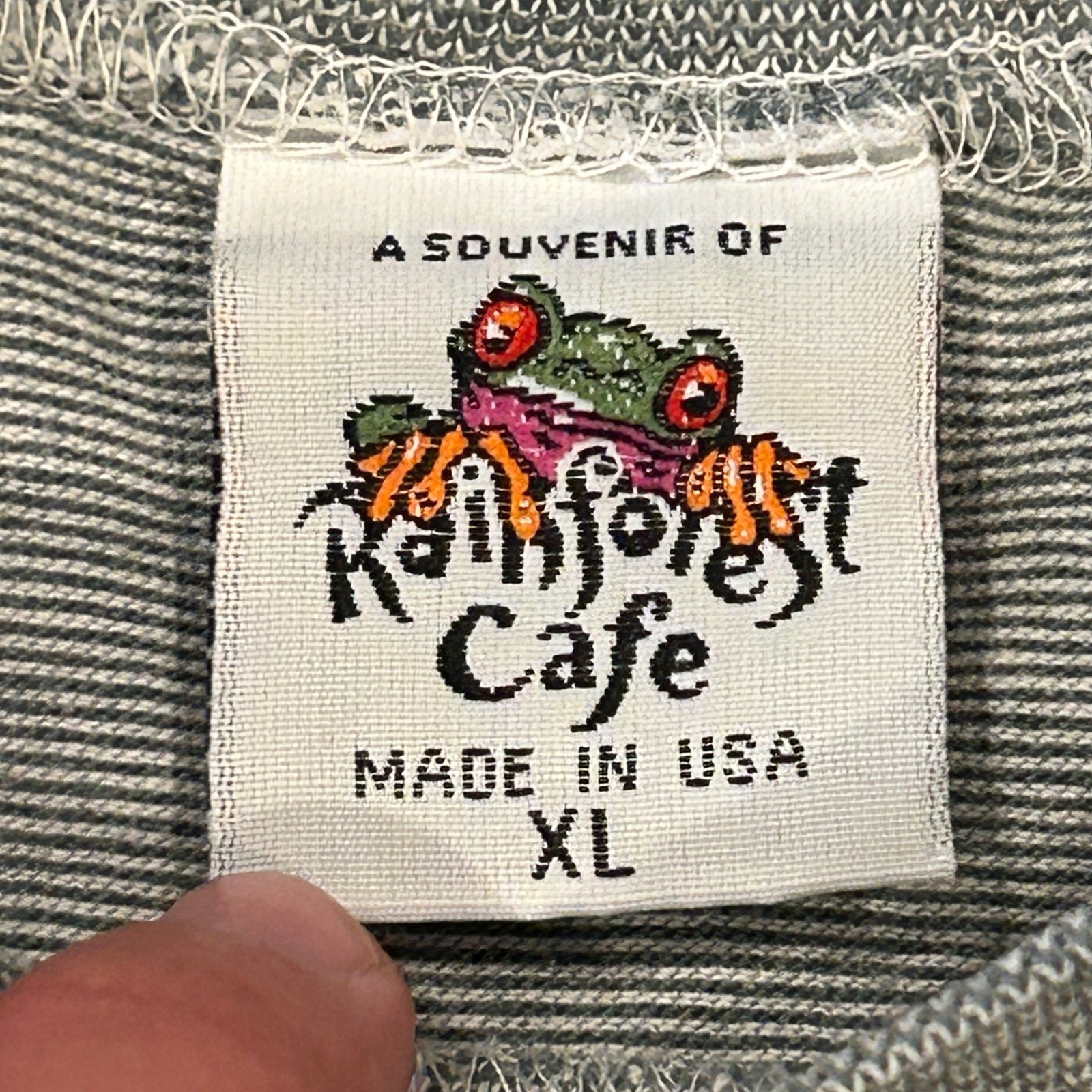 Vintage Rainforest Cafe Shirt Men XL Grey Stripe Graphic Tee Cotton Souvenir USA gallery