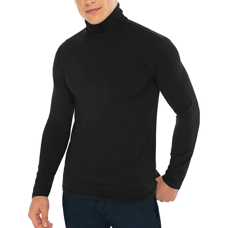 Men Mock Turtleneck T-Shirt Long Sleeve Pullover Seamless Undershirt Basic Tops gallery