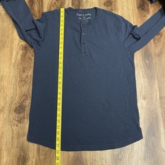 Flint & Tinder Mens Medium Long Sleeve Henley Shirt Ribbed Cuff Blue Made In USA