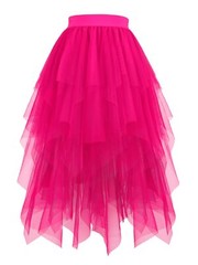 Women’s Tulle Skirts High Low Layered A-line Midi Skirt Irregular Tutu for Wo…