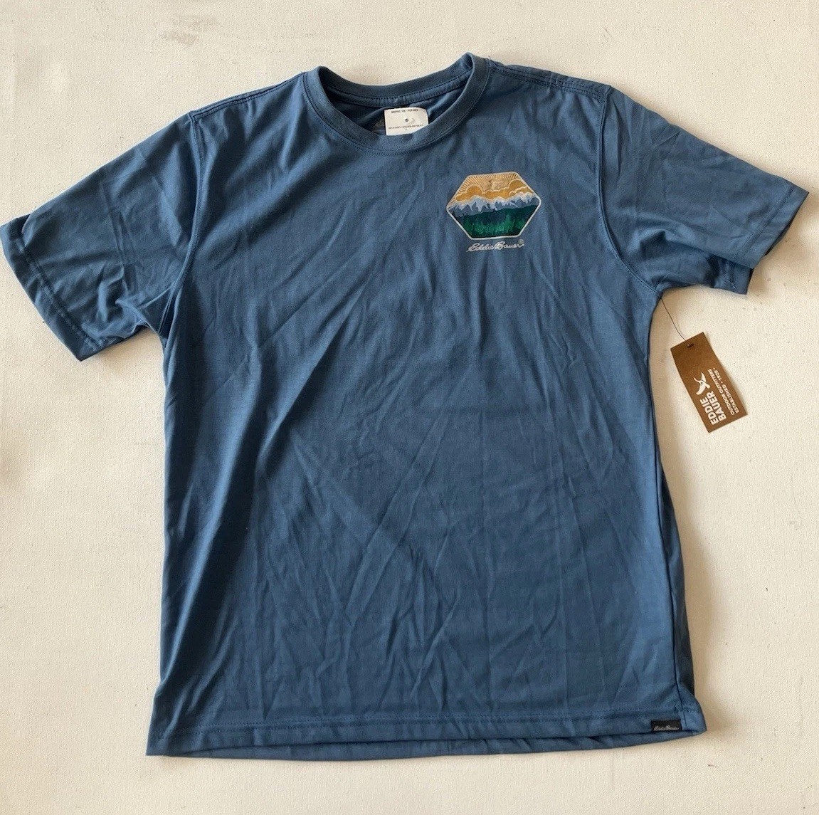Eddie Bauer Mens Graphic T Shirt NWT Blue Mountain Sunset Logo Size Medium Hike gallery