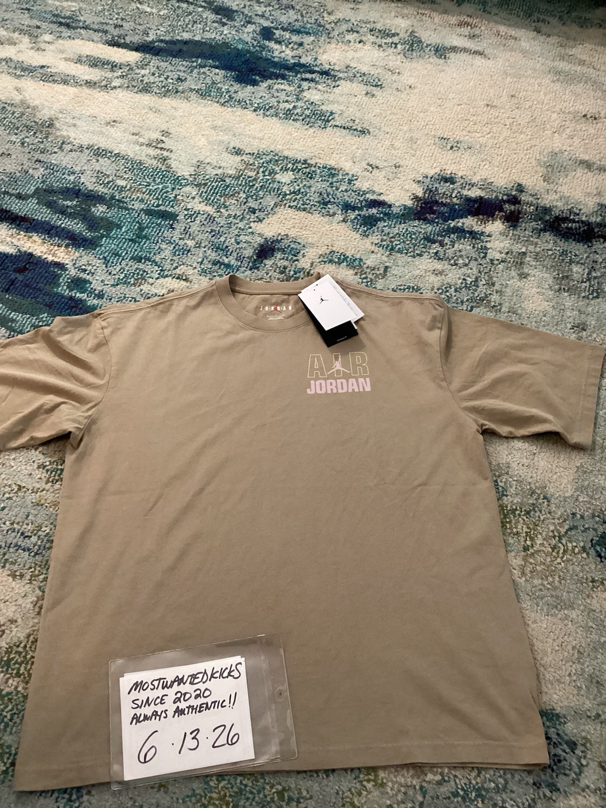 NWT Nike Air Jordan Flight Oversized T-Shirt Khaki & Iced Carmine Men’s Sz S