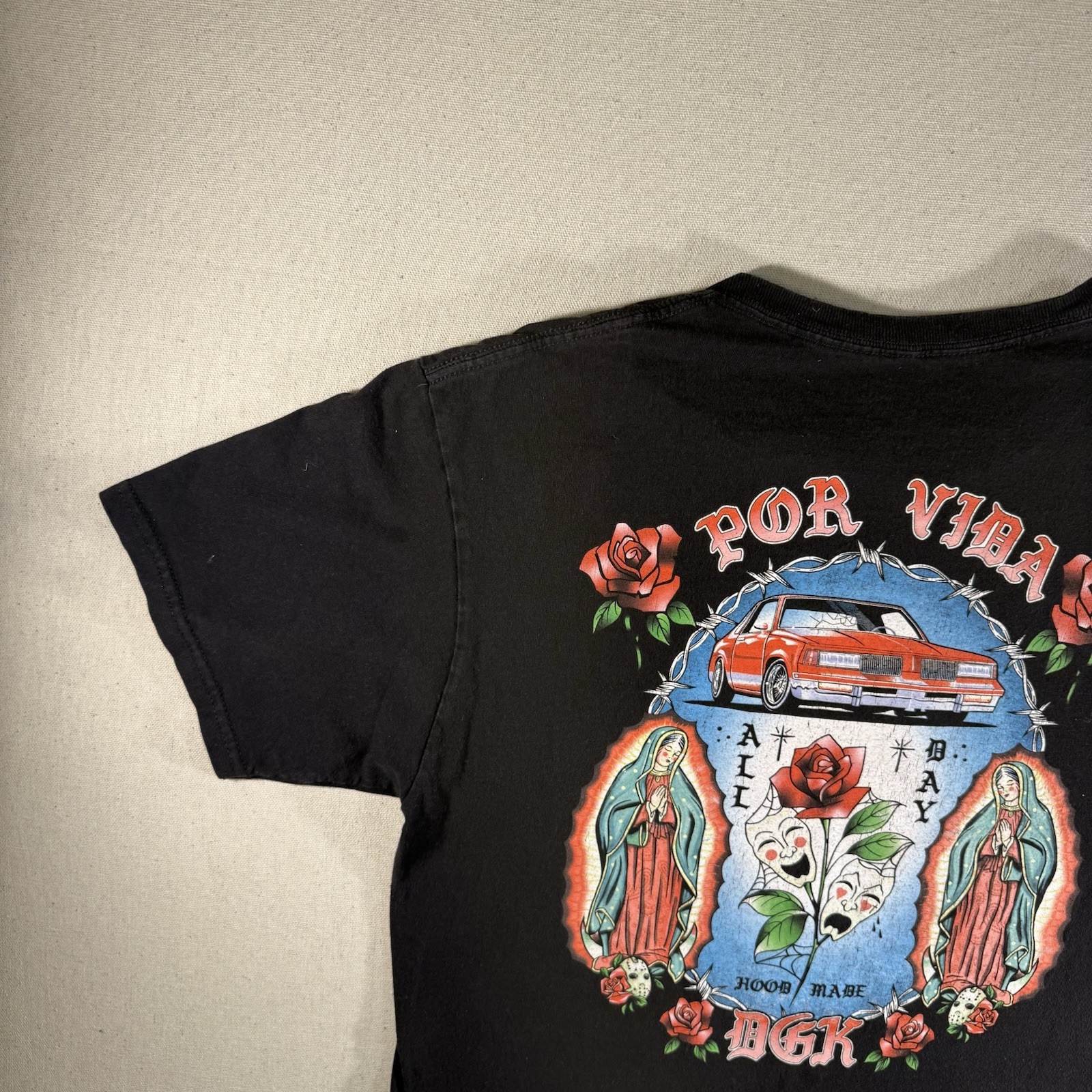 DGK Vintage T Shirt Black Size Large Cruiser Car Red Lettering Roses Skater gallery