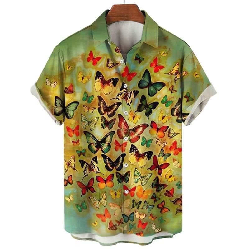 Mens Button Down Abstract Butterfly Colorful Hawaiian Top Novelty Summer Shirt gallery
