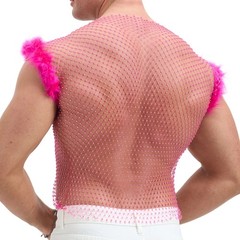 Men’s Stylish Fishnet Hollow Out Perspective Vest Nightclub Sleeveless Crop Tops
