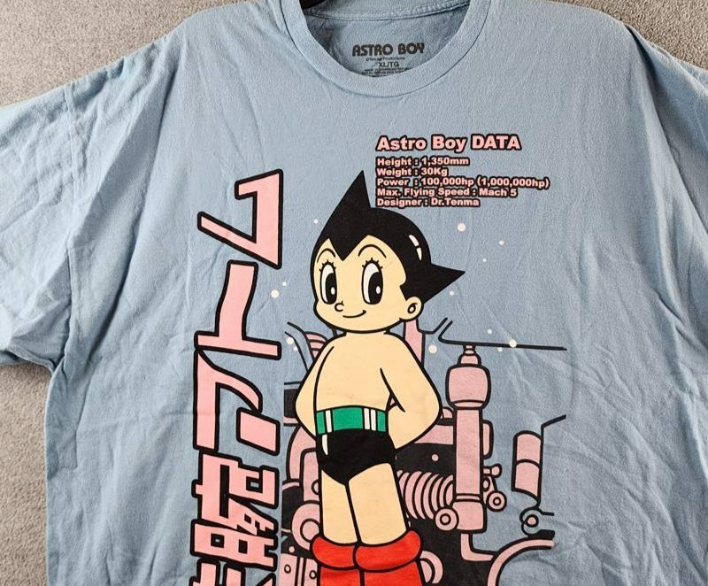 Astro Boy Kanji Graphic Print Tee Mens XL Light Blue Multi Crewneck Short Sleeve gallery