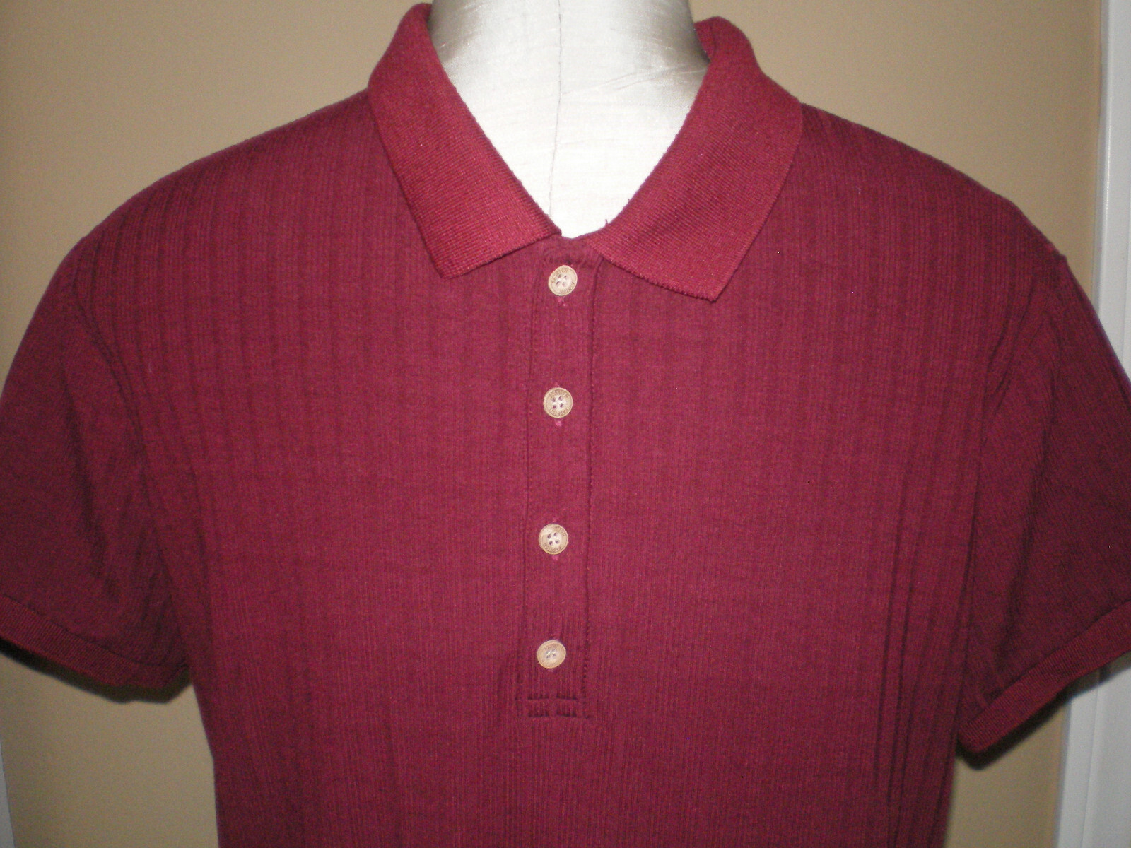 NITAGUT Mens BURGUNDY WINE Casual Short Sleeve Collared Ribbed Knit POLO Shirt S gallery