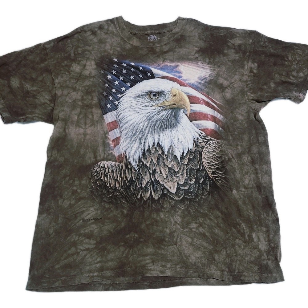 The Mountain American Eagle Flag Independence Graphic Tie Dye Brown Shirt XL