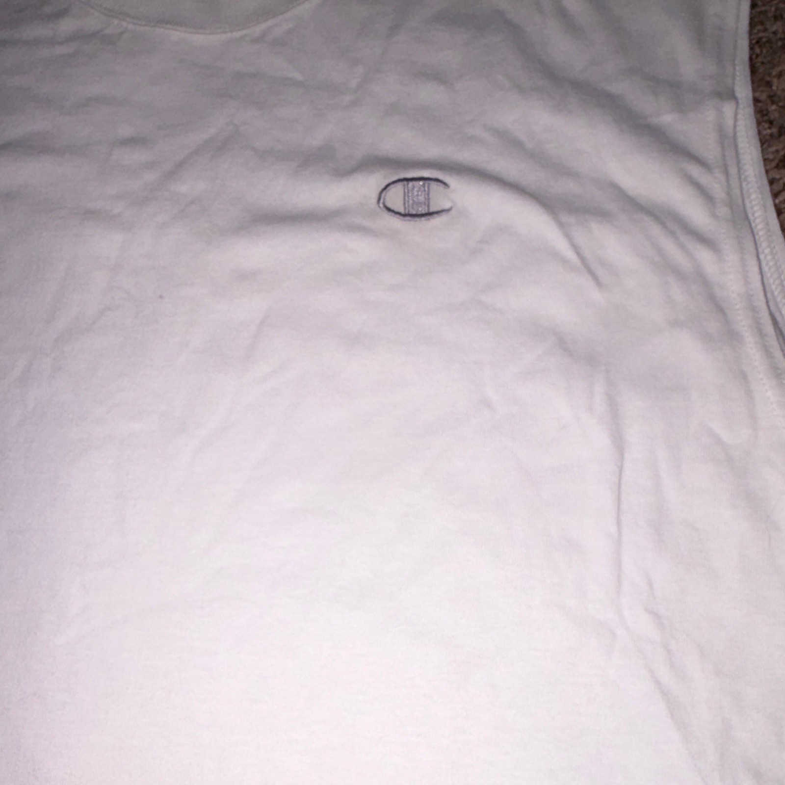 Champion Mens XL White Crew Neck Sleeveless Muscle Jersey Cotton Logo Tagless gallery