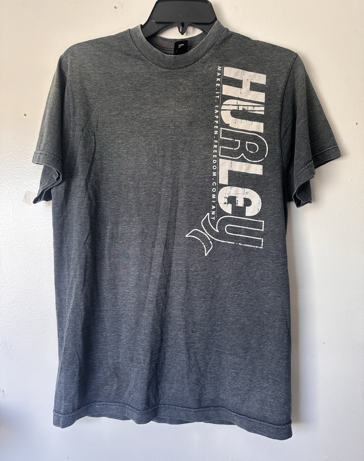 Hurley Men’s T-Shirt M Gray Crew Neck Short Sleeve Graphic Logo Cotton Knit