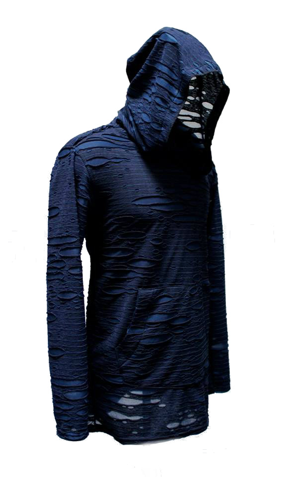 SHRINE GOTHIC BLUE LONG SLEEVE ROCK STAR BURNING MAN RAVE TECHNO SHIRT HOODIE