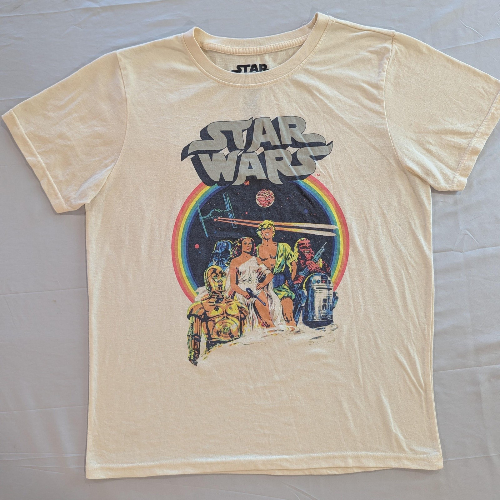 Star Wars Shirt Mens L White Retro Movie Poster Graphic Tee Luke Leia Vader