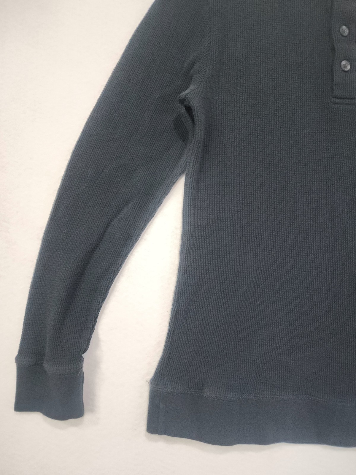 True Religion Thermal Shirt Mens M Black Horseshoe Logo Waffle Knit Henley Neck gallery