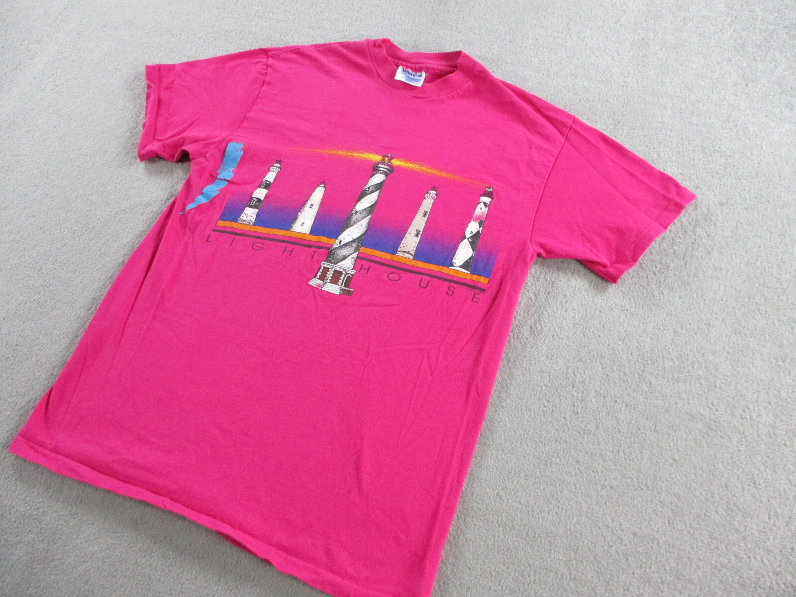VINTAGE T Shirt Adult Medium Pink Lighthouse Beach USA Made Single Stitch 90s gallery