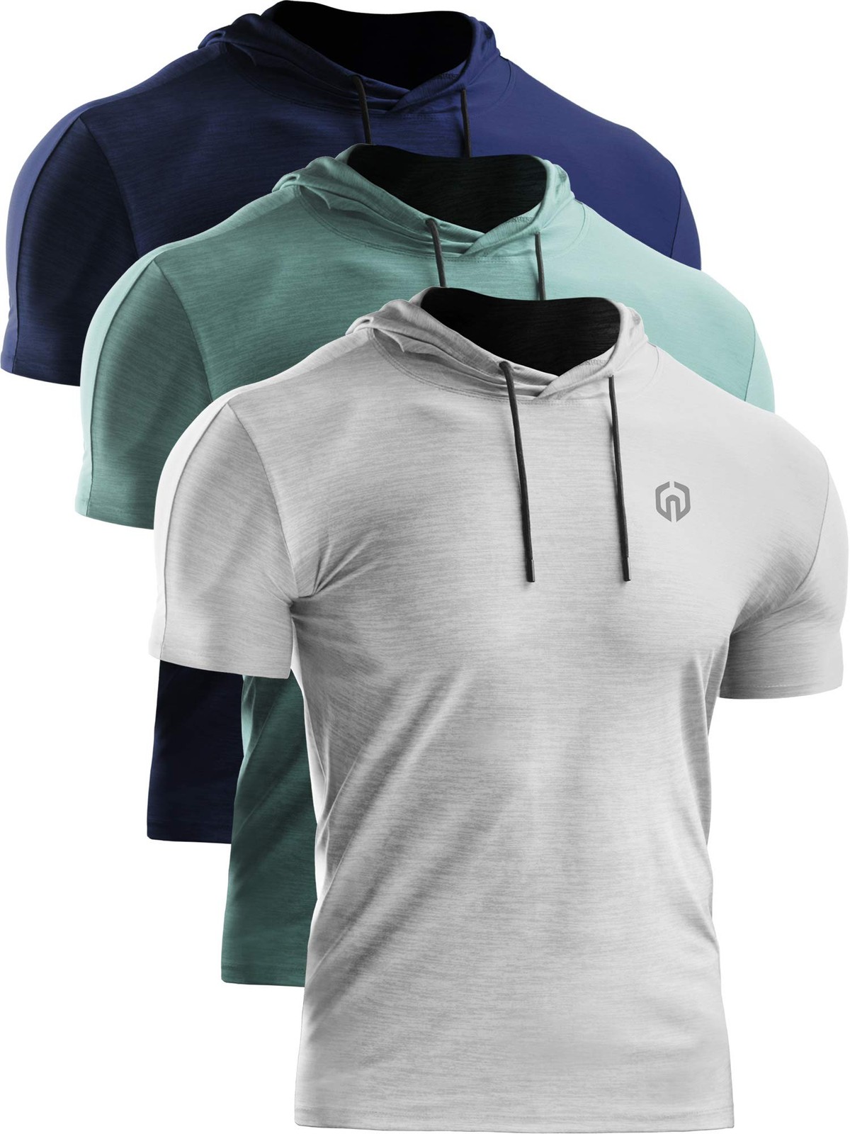 Men’s 3 Pack Dry Fit Running Shirt Workout Athletic Shirt with Hoods,Navy Blu…