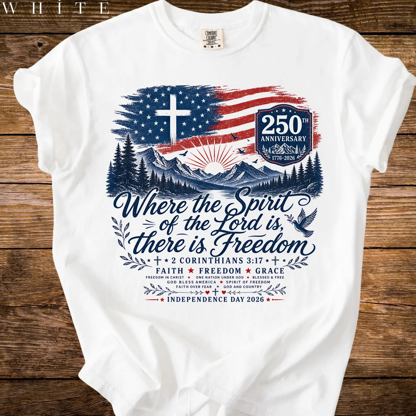 Where the Spirit of the Lord Is Freedom Shirt, American Flag Cross 250th T-Shirt gallery