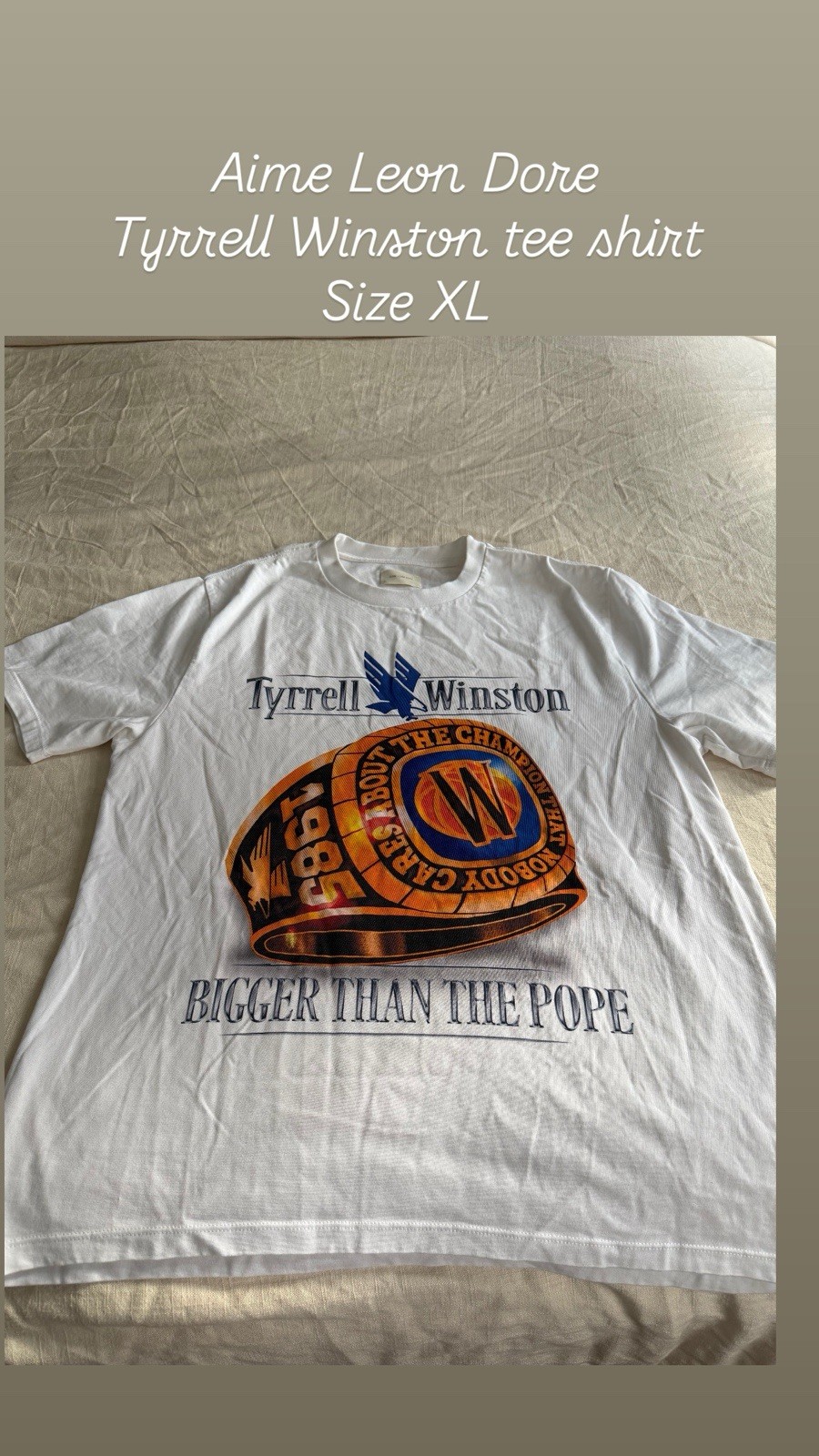 Aime Leon Dore ALD Tyrrell Winston Bigger Than The Pope White Tee T Shirt XLarge gallery