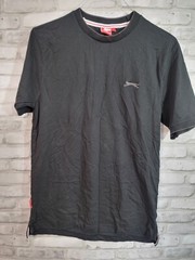 Slazenger VTG 90s Mens Black Solid T-Shirt with Embroidered Logo Large Shirt EUC