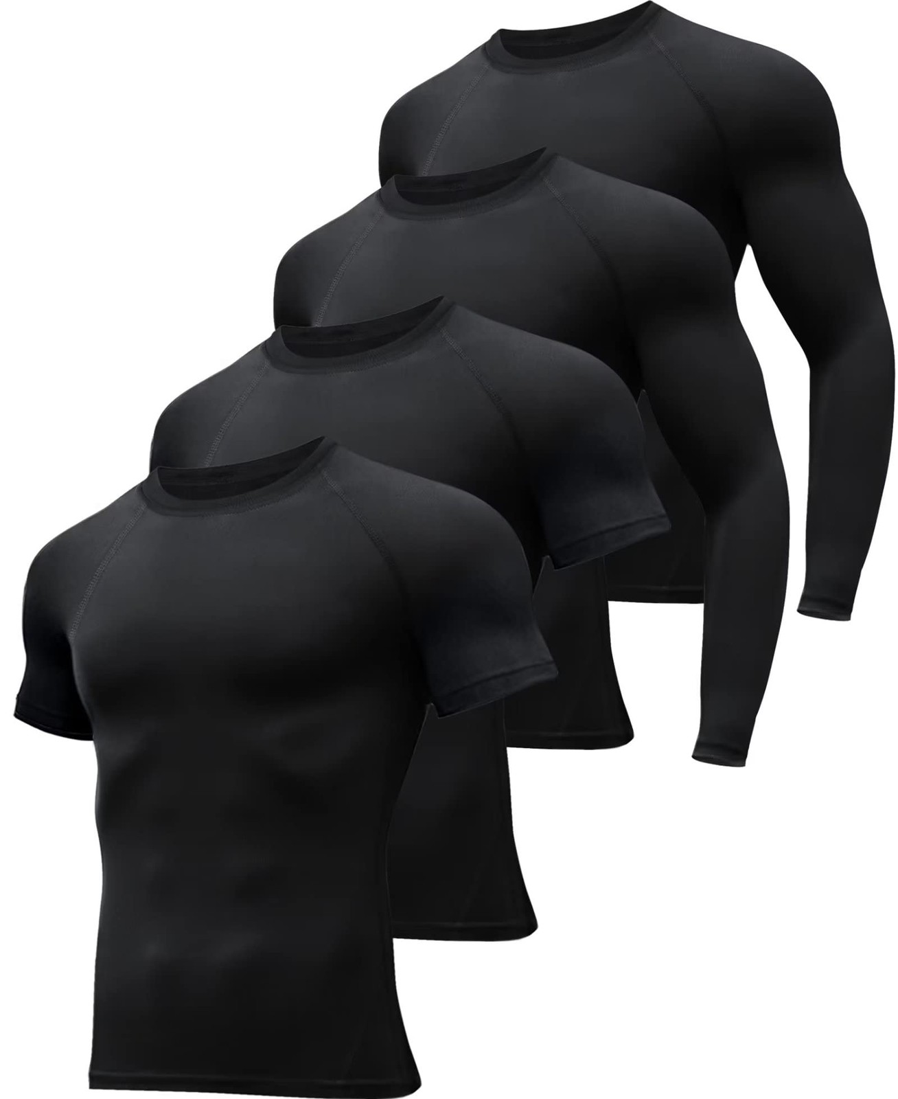 4 Pack Workout Compression Shirts Men Long/Short Sleeve Rash Guard Athletic U... gallery