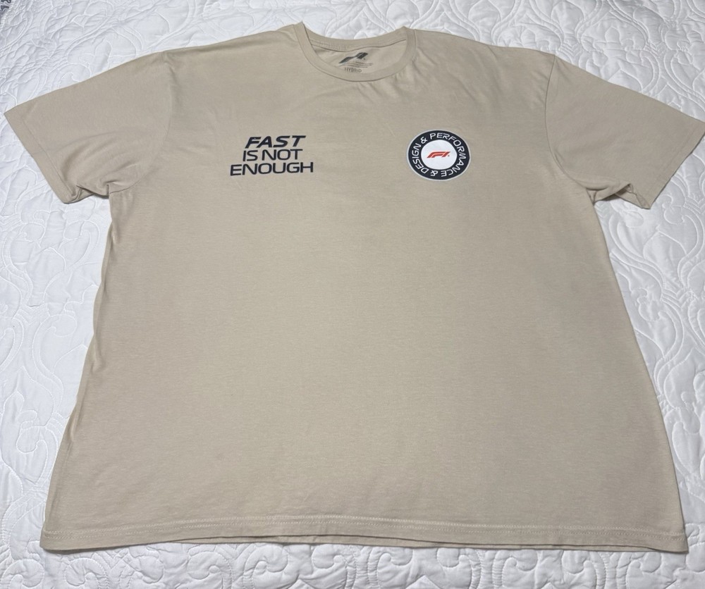 Formula 1 F1 Performance & Design Graphic T Shirt Mens XL Beige Short Sleeve