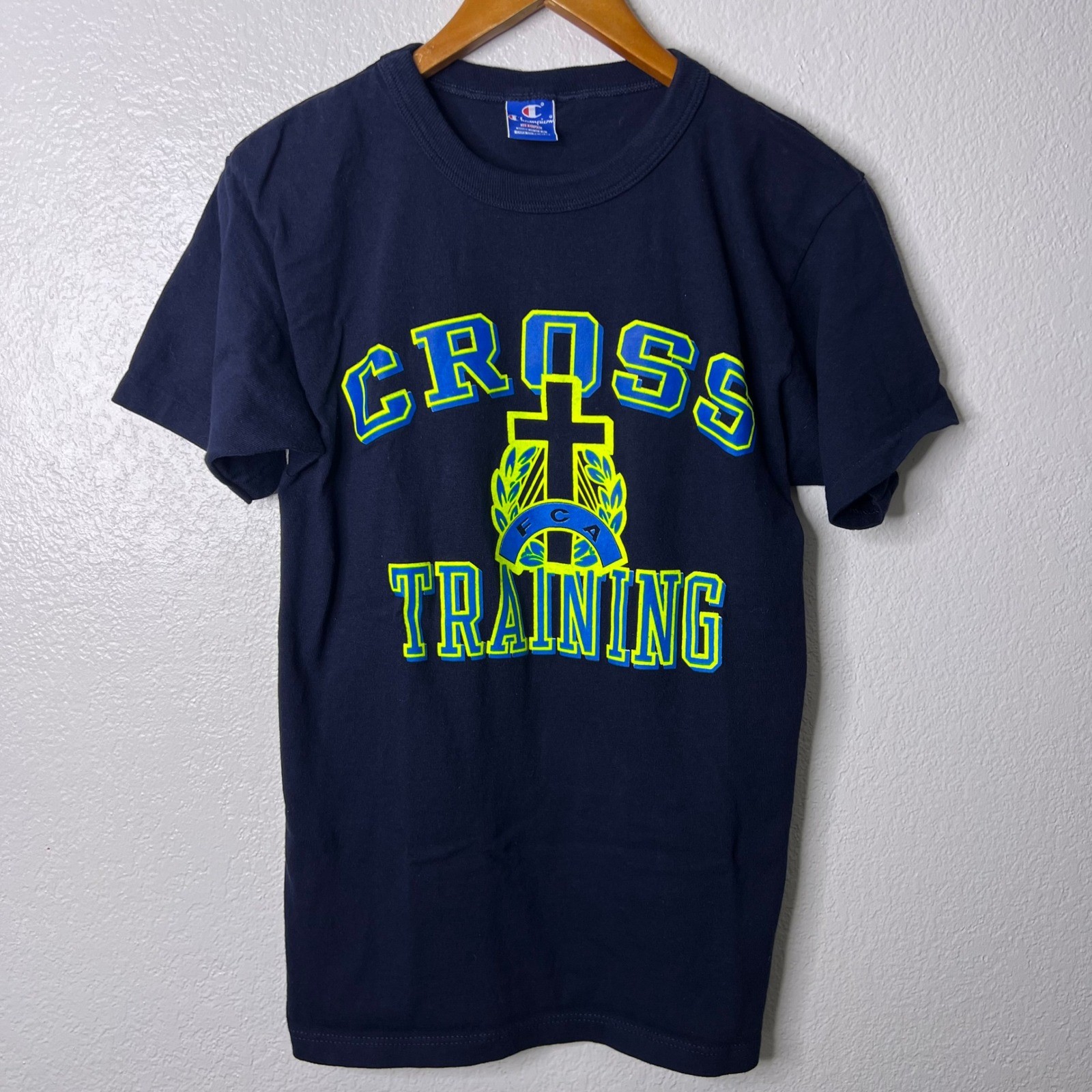 Vintage Champion FCA Cross Training Shirt Men Medium Blue USA Made Single Stitch gallery
