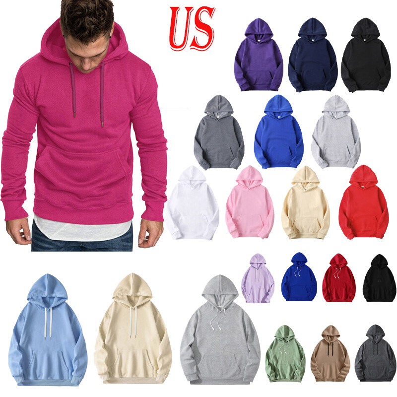 US Men Sweatshirt with Pocket Pullover Hoodie Loose Fit Athletic Outwear Workout