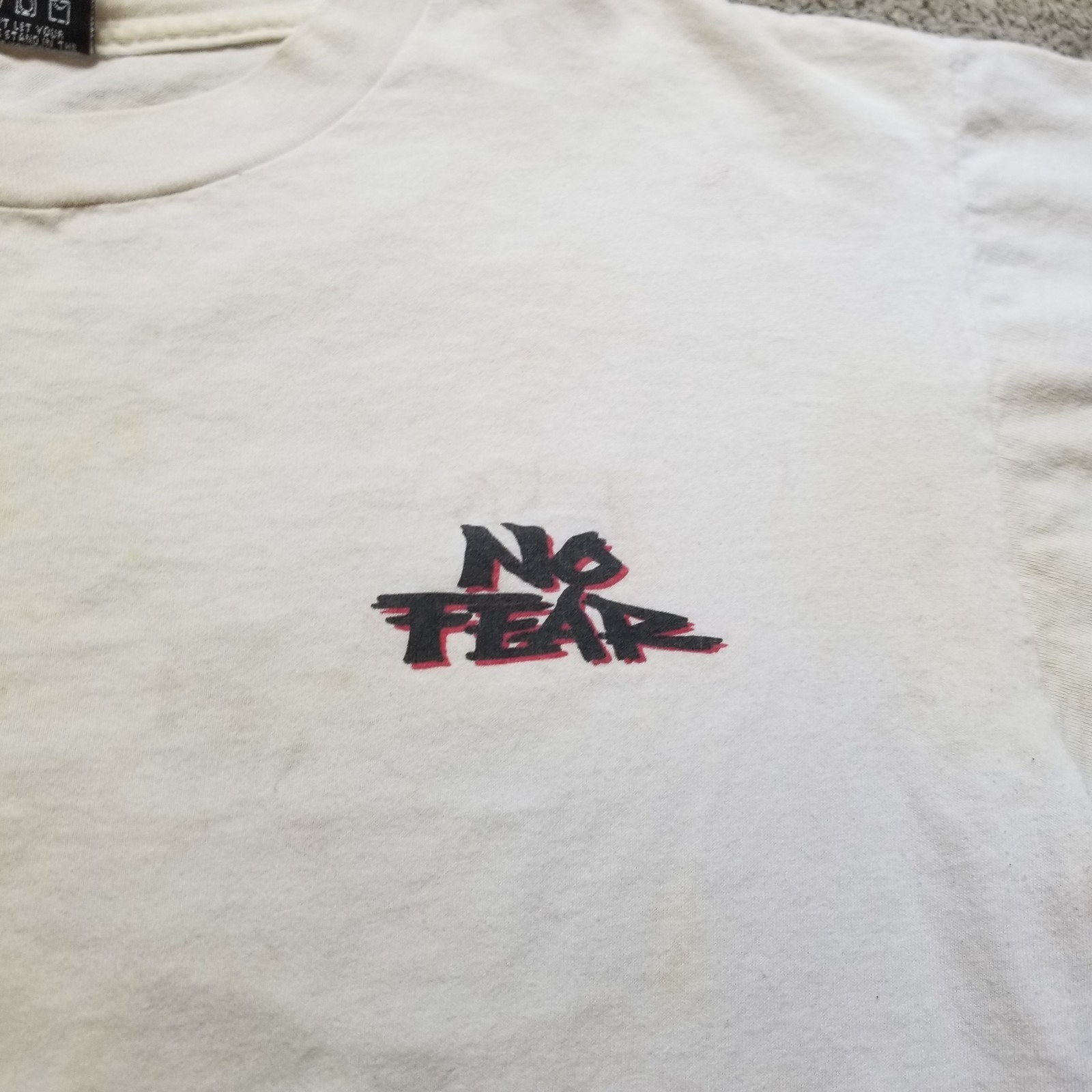 Vintage No Fear Shirt Mens Large White Look It In The Eyes 90s Made In USA gallery