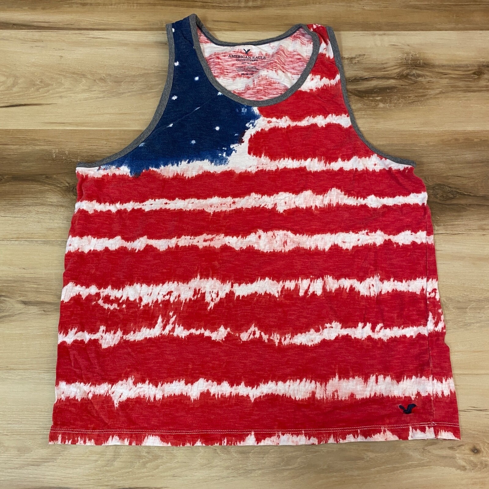 American Eagle Tank Top Mens Medium USA Flag Tie Dye Cotton Heritage Red White gallery