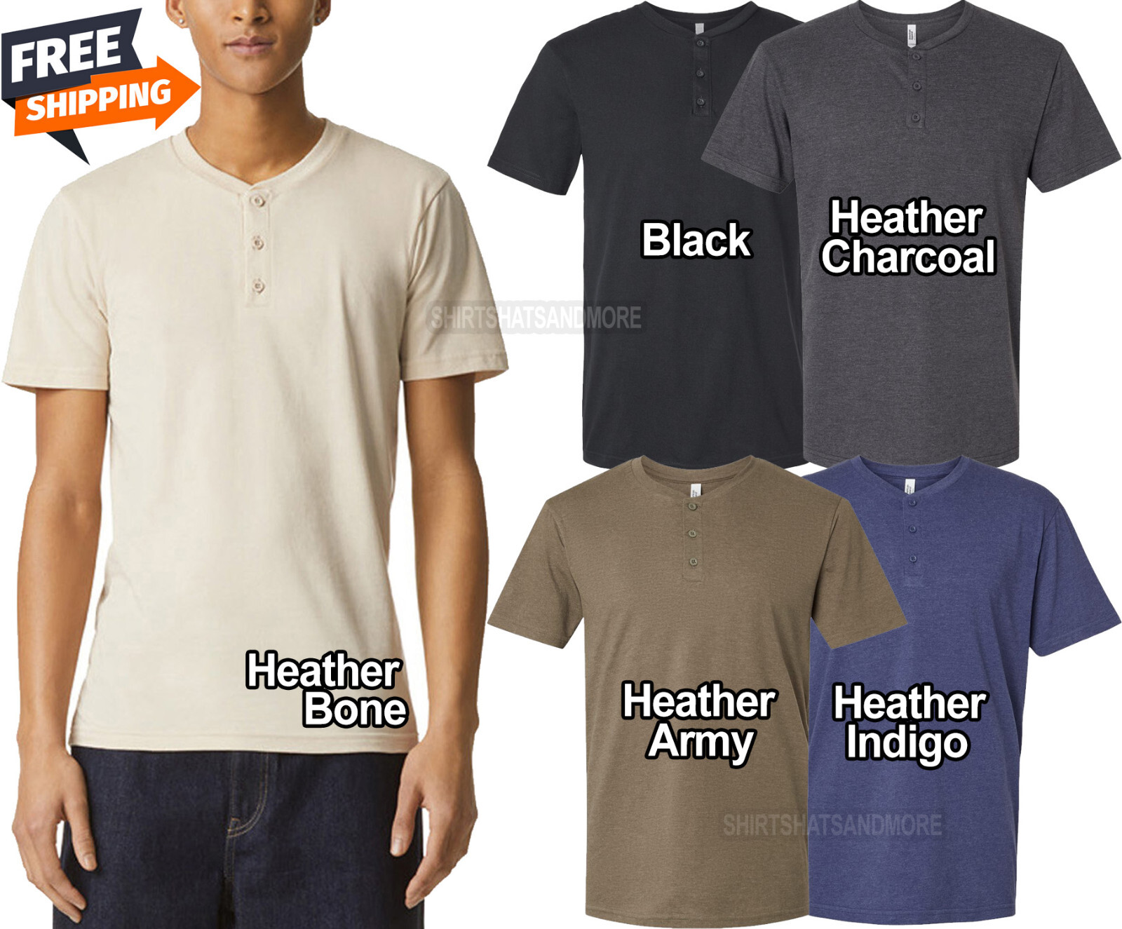 American Apparel Mens Short Sleeve Henley T-Shirt Super Soft Blended Tee S-2XL gallery