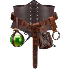 5 PCS Corset Renaissance Belt Medieval Pouch Cork Potion Bottle Costume