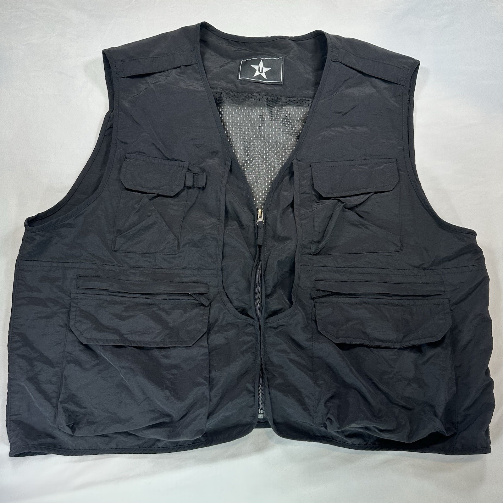 Mens Leisure Sports Multi Pocket Vest Fishing Outdoor Vest Solid Color Sz XL gallery