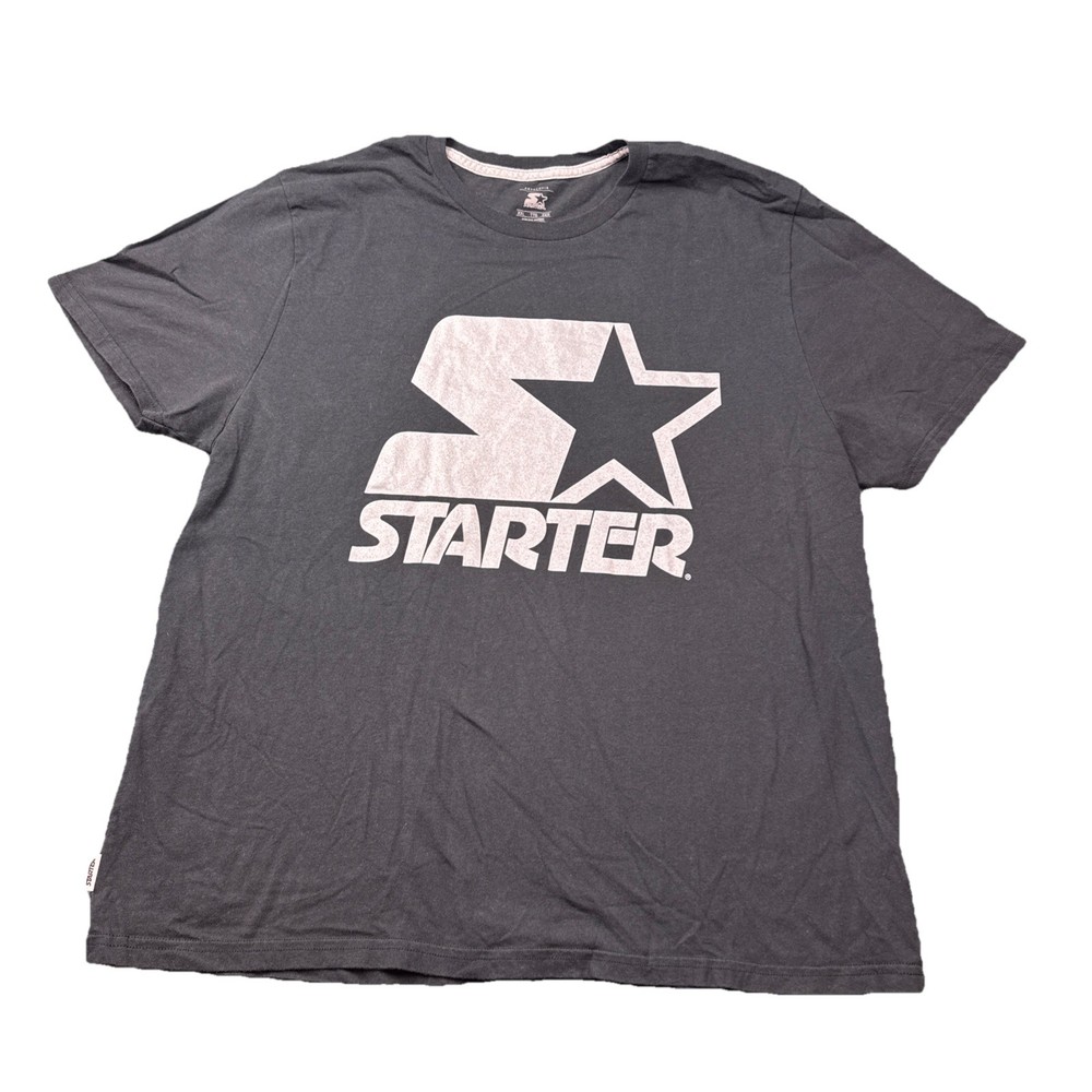 Starter Big Logo Graphic Crew Neck T Shirt Men’s 2XL Black Silver Spellout