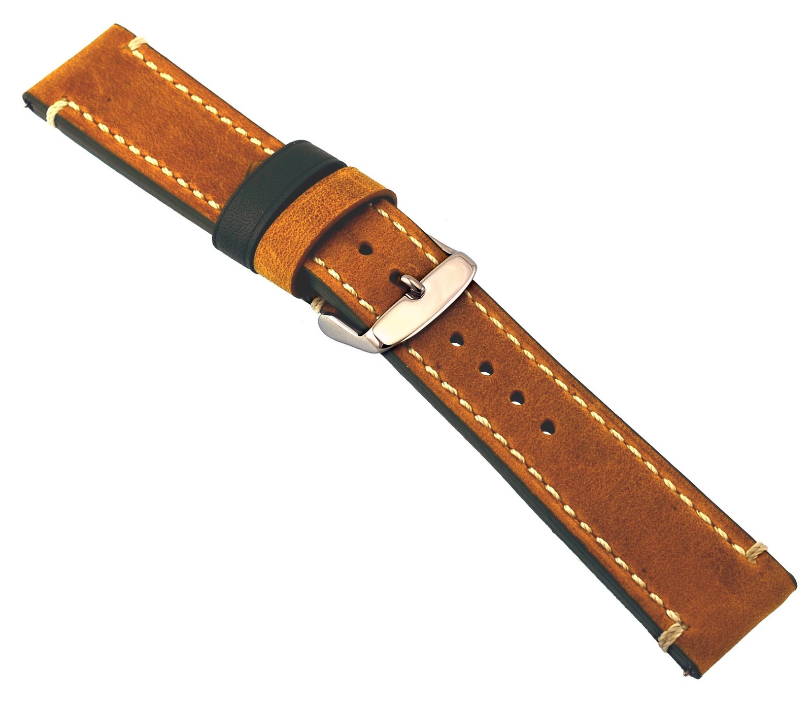 Genuine Crazy Horse Dual Color Leather Strap Watch Replacement Band - Golden ... gallery