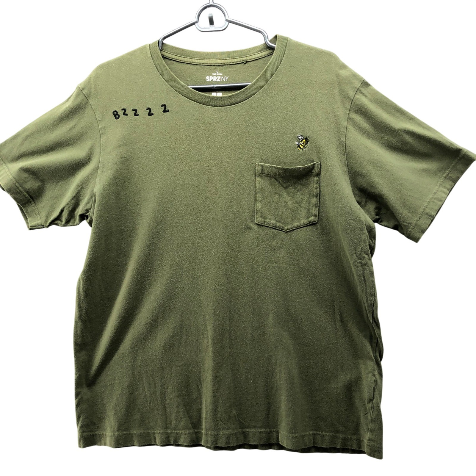 Uniqlo SPRZ NY Jason Polan Pocket Tee Mens L Green Bee Embroidered T-Shirt gallery