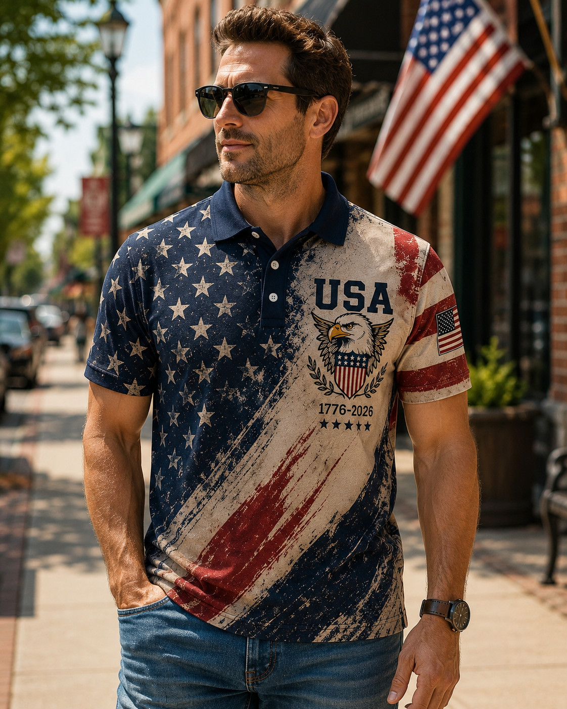 USA 250th Anniversary Golf Polo Shirt 1776-2026 American Flag Patriotic S-5XL gallery
