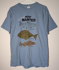 Men’s Large “Northwest Most Wanted” Ocean Fish Fishing Blue SS Cotton T-Shirt