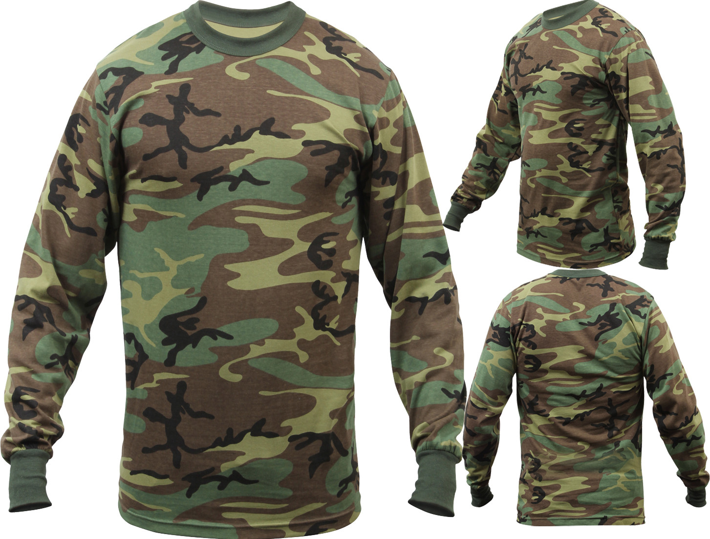 Tactical Long Sleeve Camo Tee Mens Woodland Camouflage Military Army T-Shirt gallery