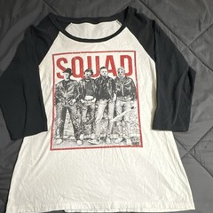 Men’s White Black Red “SQUAD” Graphic Raglan T-Shirt Crew Neck 3/4 Sleeve M