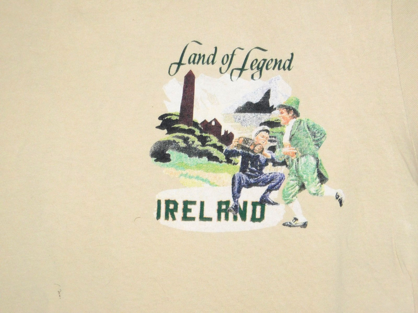 Mens Medium Land of Legend Ireland Tshirt Tan Denim & Flower T Shirt gallery