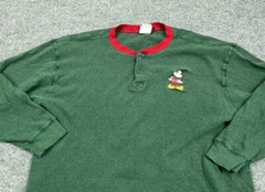 VTG Disney Store Mickey Mouse Green Embroidered Henley T-Shirt Adult XL Thermal